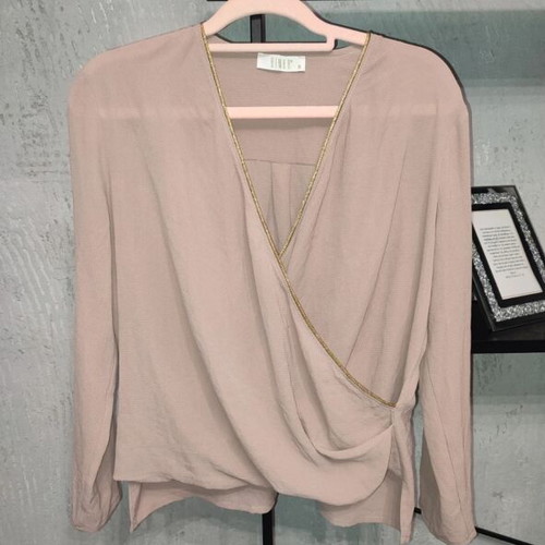 Bimba Nude Wrap Blouse Small with Gold Detail like new