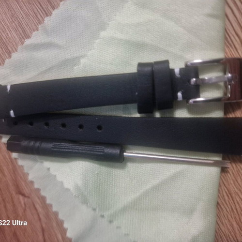 Leather watch strap new, 12mm, black, unisex