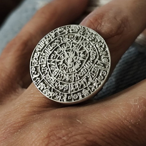 Adjustable Ring Disc of Phaistos new, vintage stock, silver color