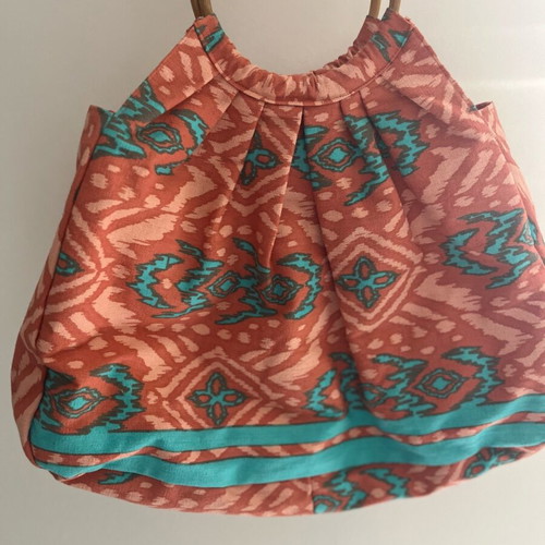 Zara summer handbag new with wooden handles orange and turquoise