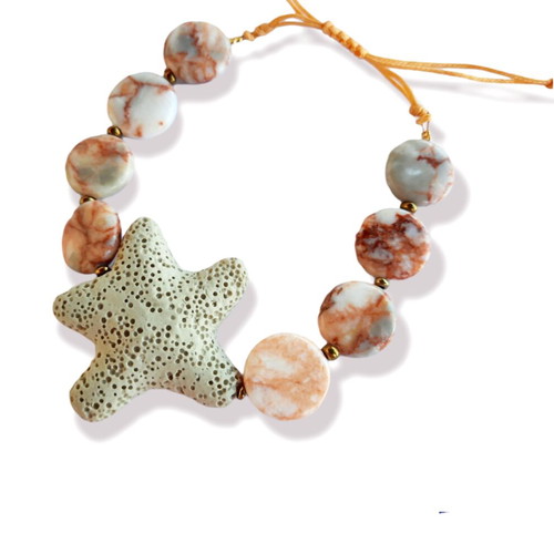 Jewelry set with lava, coral, jasper, and shells new