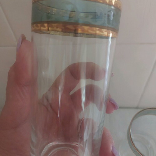 Venetian crystal water glasses with 22 karat gold leaf, new, set of 6