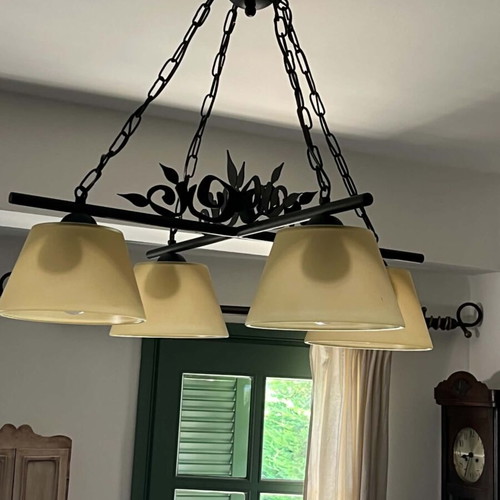 Ceiling lights set like new, iron frame with glass shades, 2 pieces