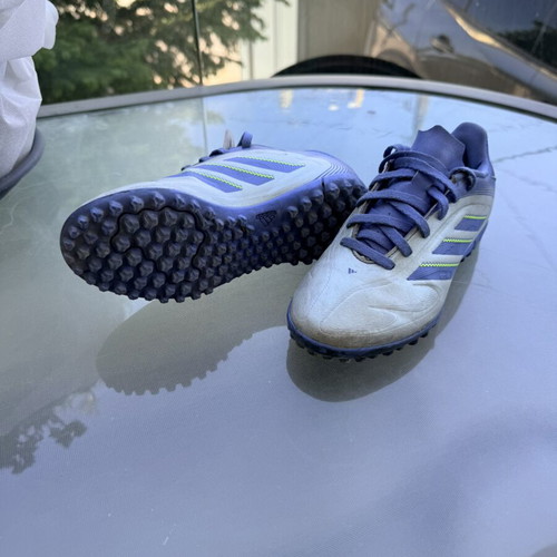 Adidas kids' football shoes with studs, size 32, grey blue