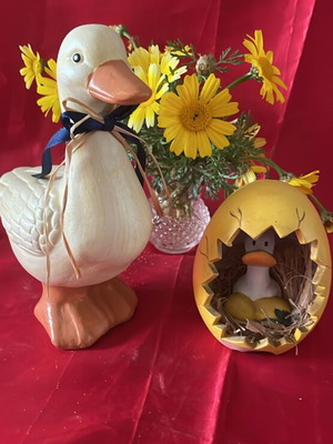 Easter ceramic decorations, duck and egg, new