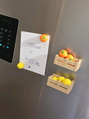 Fridge magnets fruit set like new, crate with 5 magnets