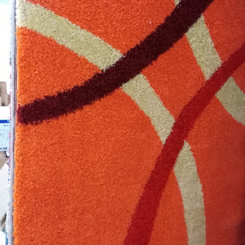 Shaggy rug 2x3 new, dense, warm, antistatic, hypoallergenic, orange with yellow and burgundy design