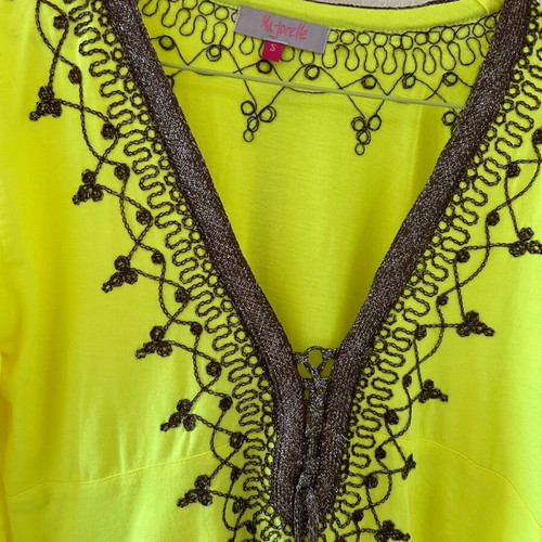 Majorelle caftan in bright fluorescent color with handmade embroidery, new, size S