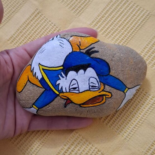 Stone with detailed Donald painting handmade