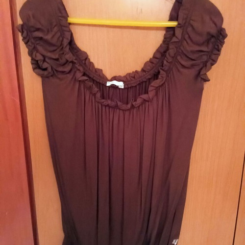 Brown viscose blouse like new with elastic cuffs and hem, size M