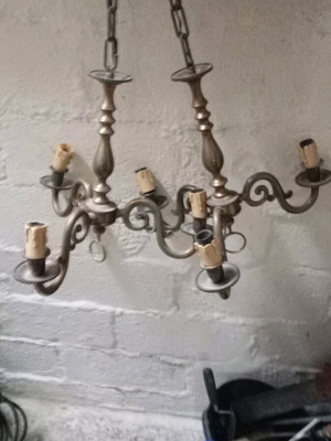 Set of 2 bronze vintage three-light ceiling lamps like new