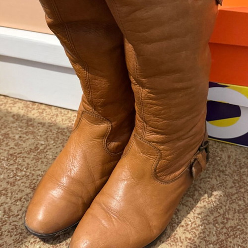 Leather brown mid-calf boots used, size 37
