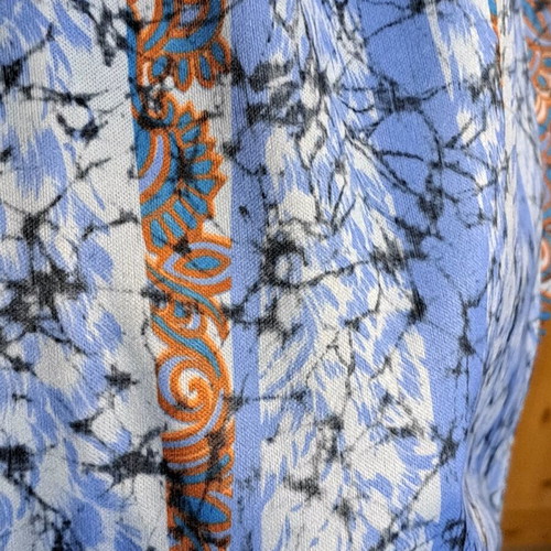 Vintage blue dress with orange and black details, size L