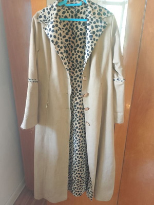 Παλτό Leopard Trench από συνθετικό σουέτ μεταχειρισμένο, μπεζ, μέγεθος M