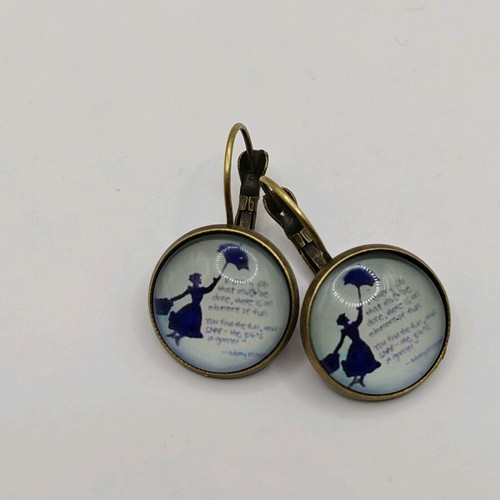 Mary Poppins dangle earrings gray and turquoise new