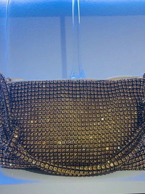 Evening shoulder bag new, gold with rhinestones