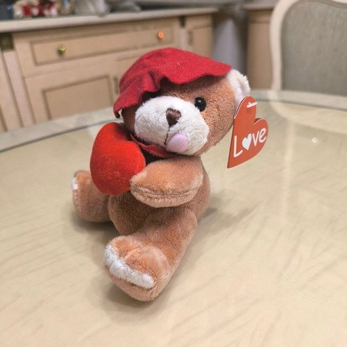 Plush teddy bear like new with red hat and heart TDB1019