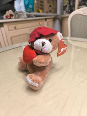 Plush teddy bear like new with red hat and heart TDB1019