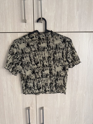 Shein crop top sheer medium beige and black velour pattern like new