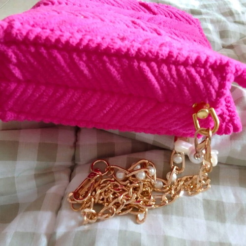 Handmade small bag new with pink velvet thread and pearls