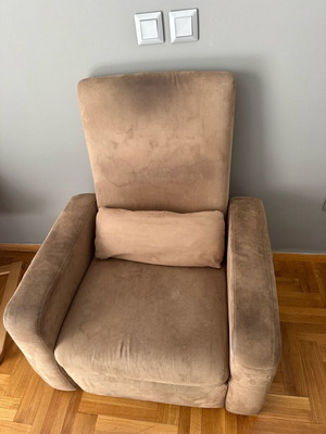 Armchair with recline used, suede fabric sand color