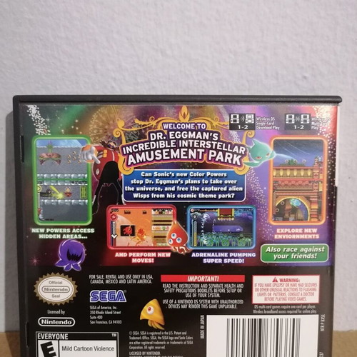 Sonic Colors NTSC Nintendo DS game with case, non-working