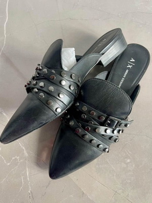 Armani Exchange flat studded mules like new, size 39, black