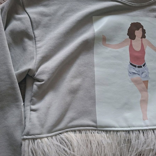 Crop sweatshirt with Dirty Dancing print and feathers, new, grey