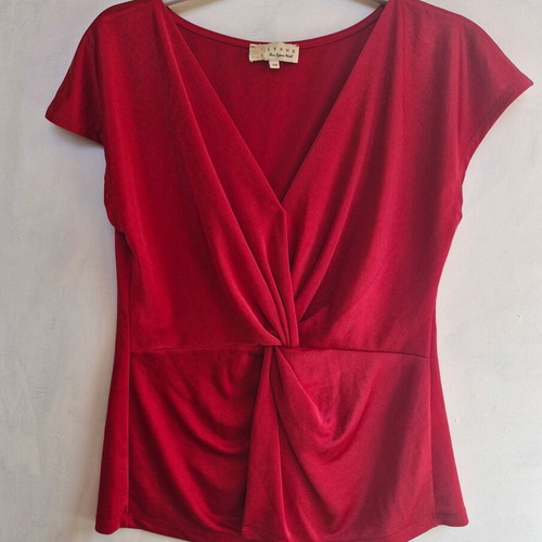 Lynne blouse red new, size 40 with draped design