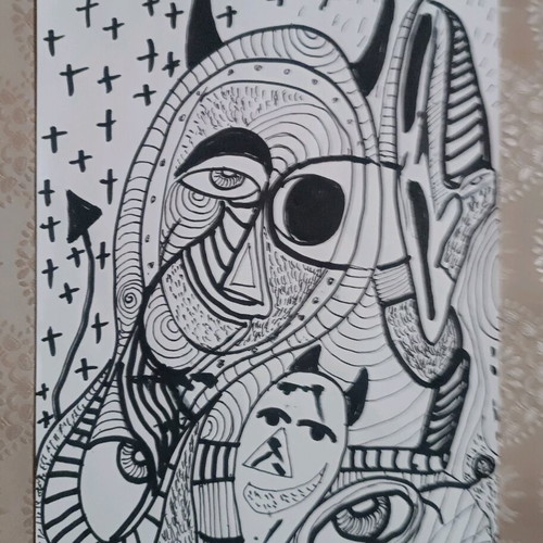 Outsider art drawn with markers on white A4 paper made to order