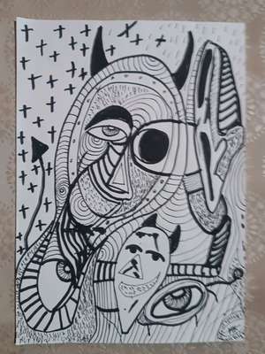 Outsider art drawn with markers on white A4 paper made to order
