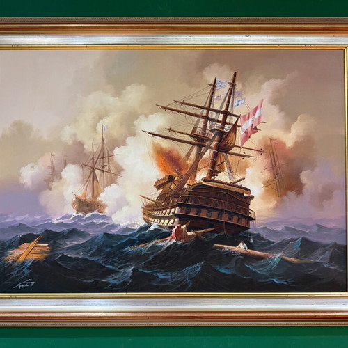 Sylvana Samartzidou Oil Painting Used, Battle of Lissa in Frame