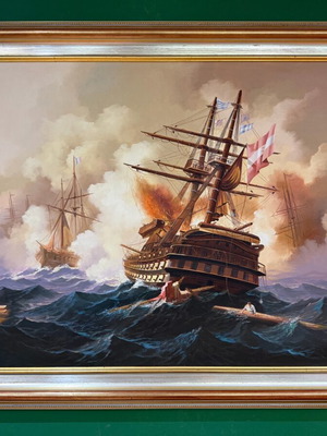 Sylvana Samartzidou Oil Painting Used, Battle of Lissa in Frame