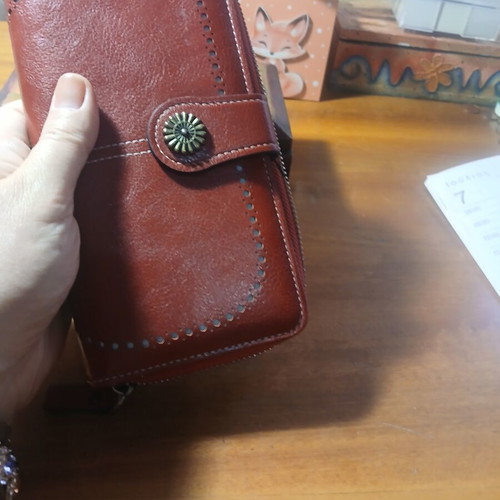 Wallet large, like new, burgundy faux leather with many compartments