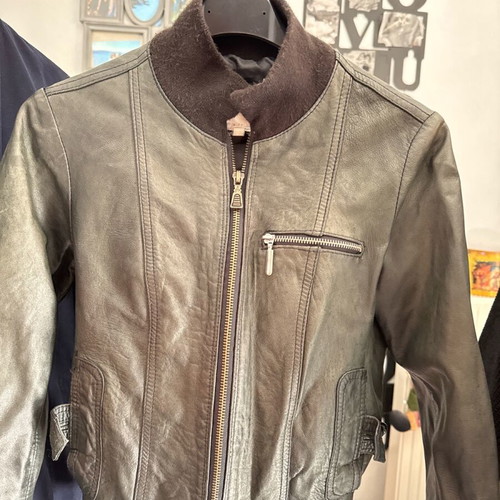 Leather women's jacket used, dark gray, size XS