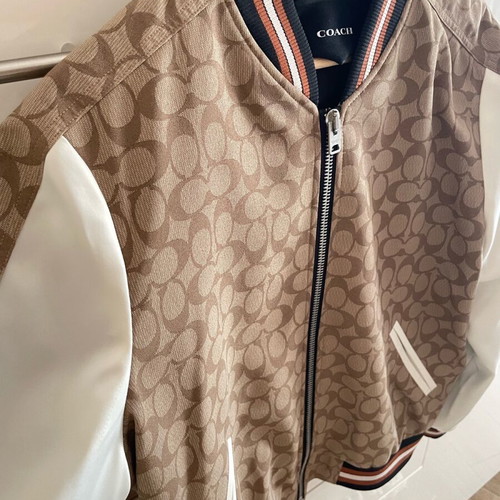 Coach bomber jacket, satin, beige and brown, size M