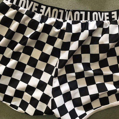 Shein Crop Top and Shorts Set used, black and white checkerboard