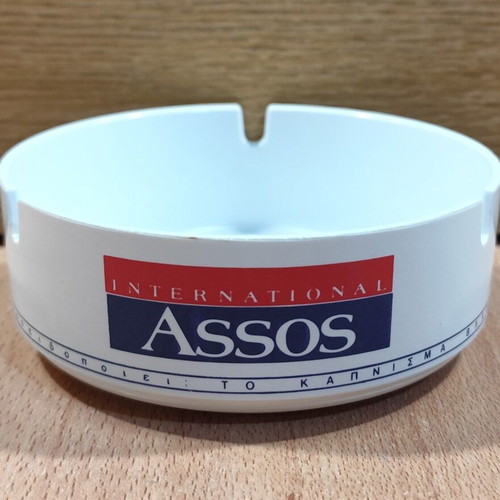 Assos International plastic ashtray used, vintage cigarette advertising