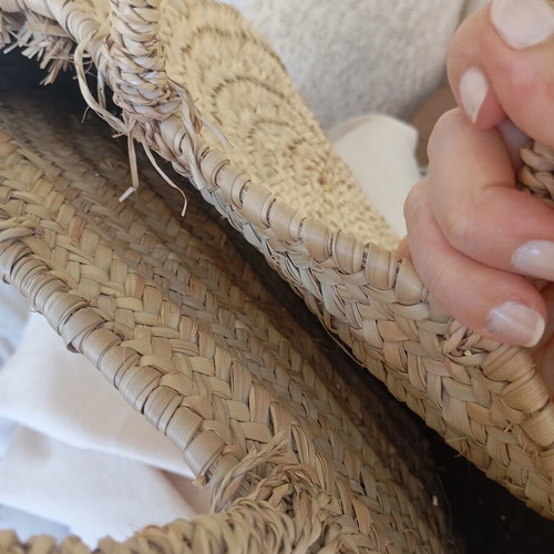 Straw beach bag round type, like new, beige, handmade from Morocco