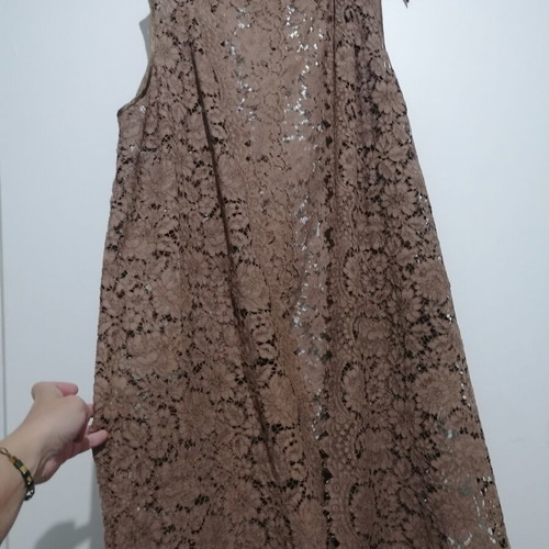 Vintage dress and matching sleeveless jacket handmade, brown lace guipure, size M, used