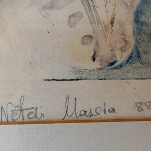 Early artwork by Neveli Massia, lithograph, framed