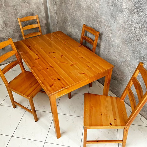 Wooden dining set with 4 chairs, natural wood