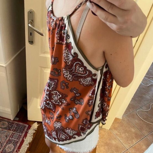 Zara boho blouse orange with tribal patterns, new, size small
