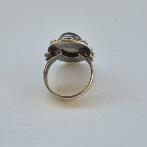 Silver ring with semi-precious stone s925 vintage, grey