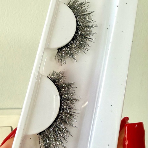 Glitter silver false mink lashes 3D brand new