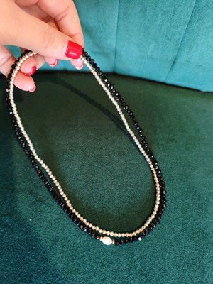 Set of 2 Handmade Necklaces with Black Spinel and Silver Hematite New