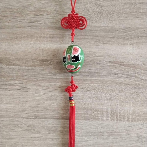 Chinese Opera Mask new, hand-painted wood decoration with red knot