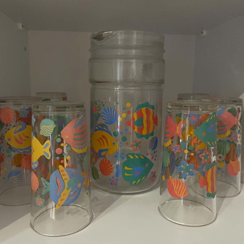Children's Pitcher and Glasses Set used, 6 Pieces
