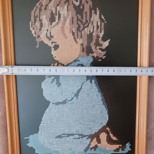 Vintage embroidered picture child praying like new 37x25 cm