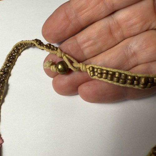 Handmade necklace pink with golden bronze bead like new